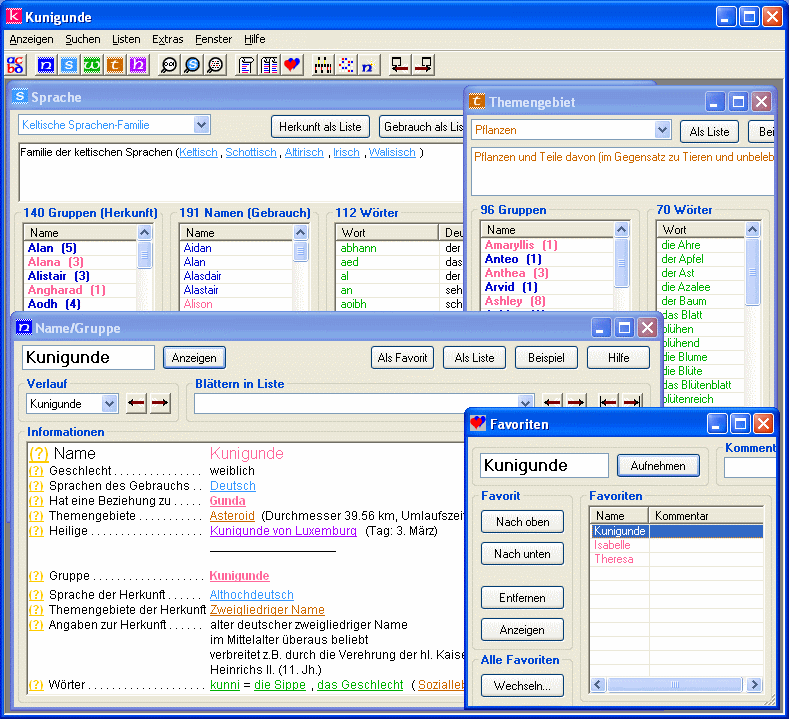 Screenshot vom Programm: Kunigunde - die Vornamen-Datenbank